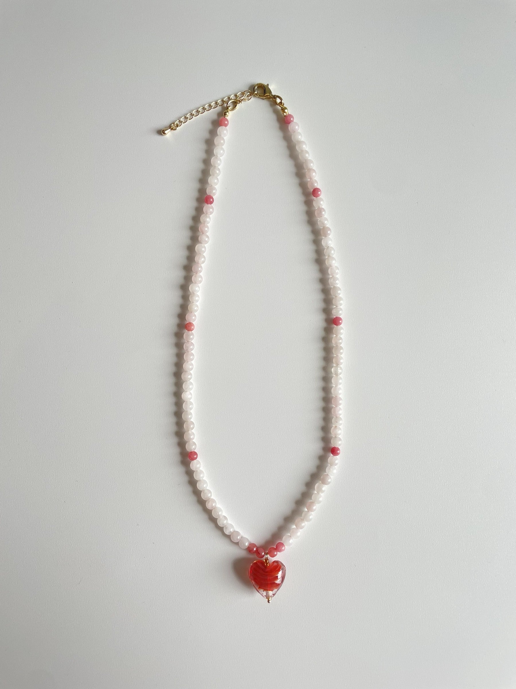 Pink Glass Heart Necklace