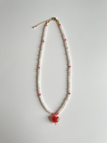 Pink Glass Heart Necklace
