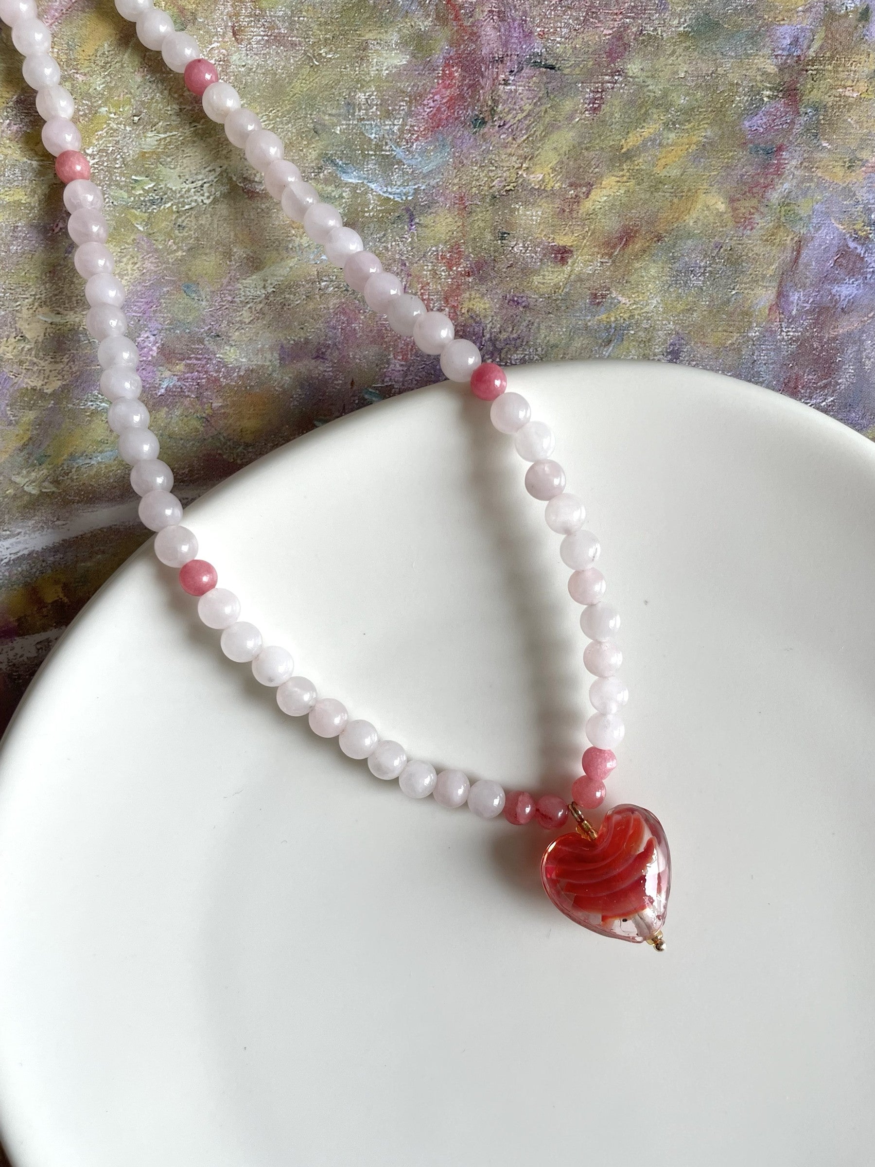 Pink Glass Heart Necklace