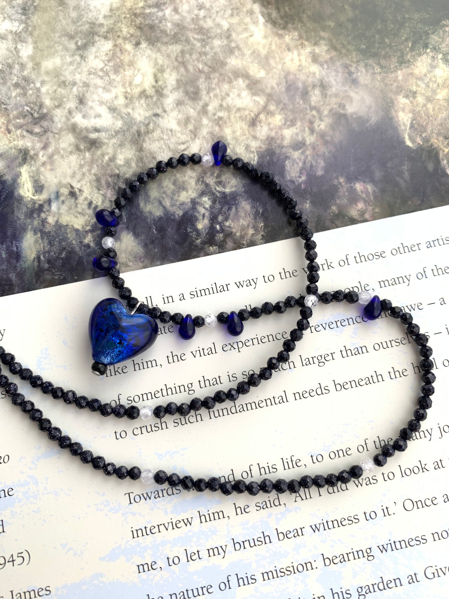 Cobalt Heart Beaded Necklace