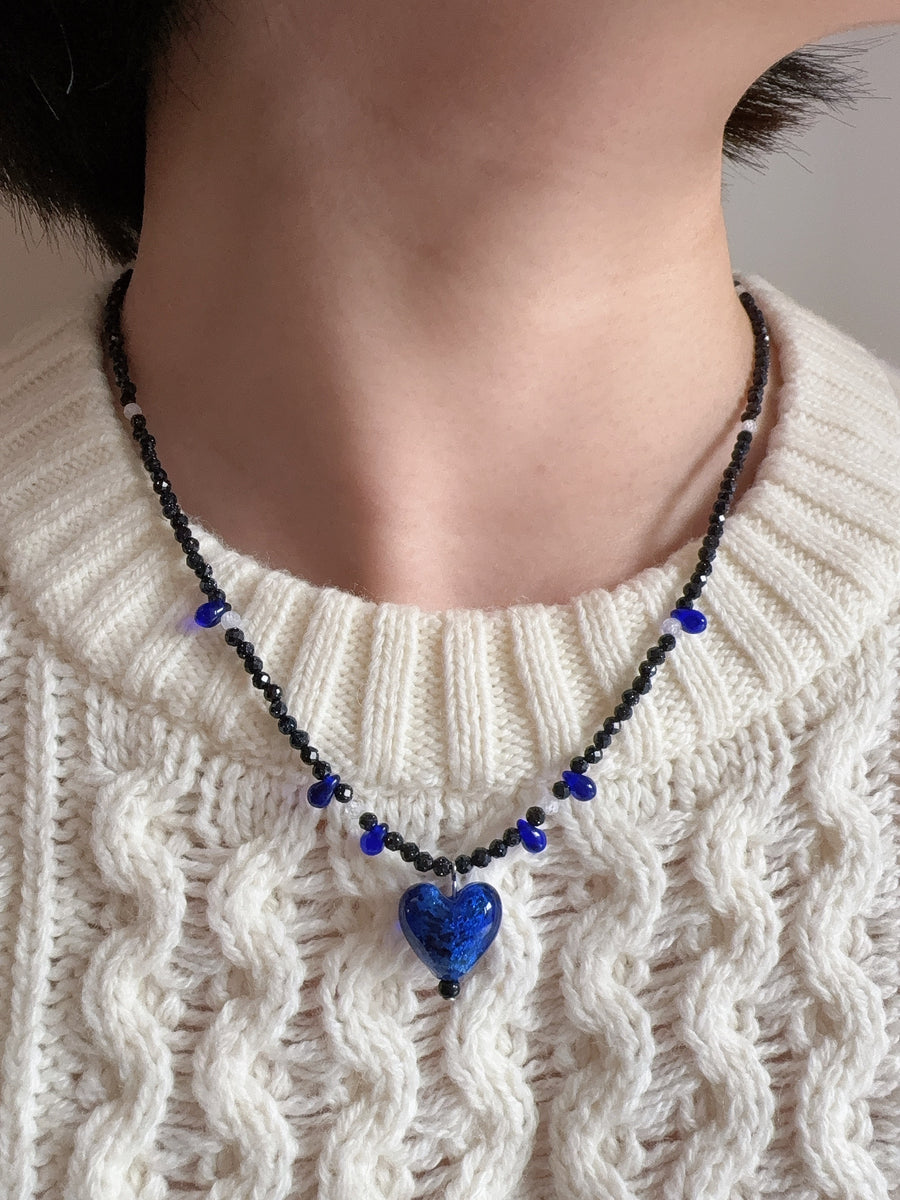 Cobalt Heart Beaded Necklace with a deep blue heart pendant